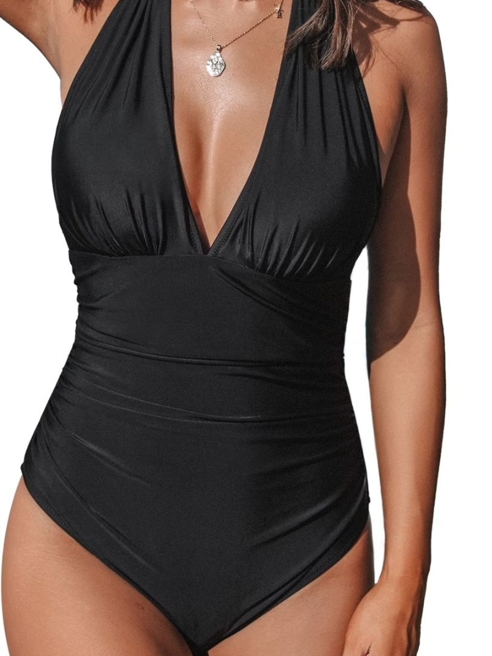 cushe Black Plunge One-Piece Swimsuit